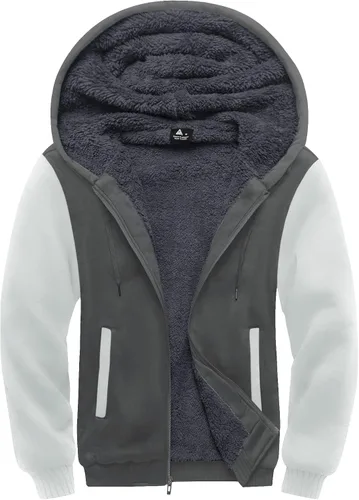 Vista 27 de SCODI Sudaderas con capucha para hombre, forro polar pesado, cremallera completa, forro de sherpa grueso, chaqueta con capucha