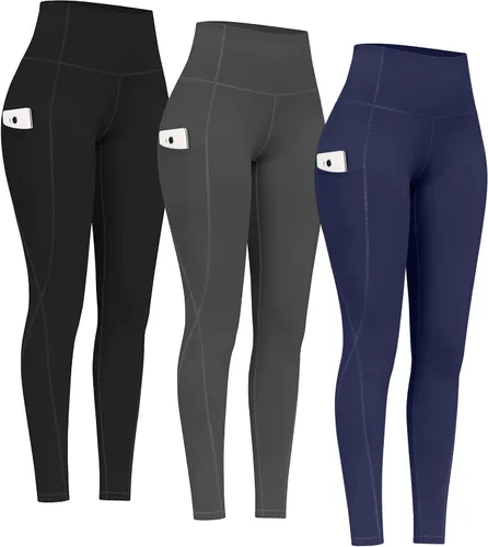 Vista 10 de PHISOCKAT Paquete de 2 pantalones de yoga de cintura alta con bolsillos, leggings de control de abdomen, leggings de yoga elásticos en 4 direcciones