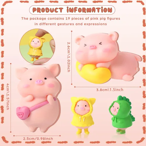 Vista 7 de Leitee 19 Pcs Tiny Pig Figurines Set Pig Cake Topper Decor,Classic