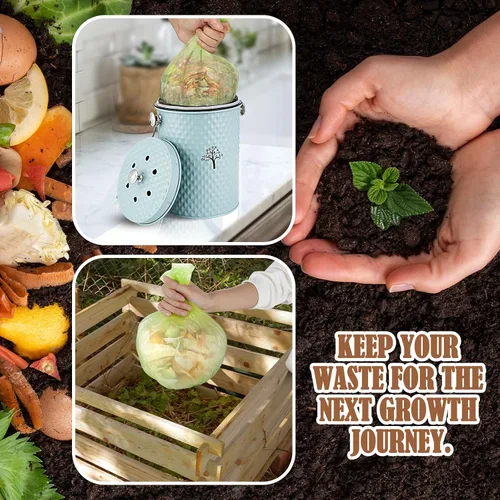 Vista 6 de AOSION Contenedor de compostaje para encimera de cocina, contenedor de compostaje interior resistente al olor con tapa y 50 bolsas de compost, Azul