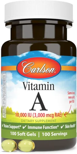 Vista 5 de Carlson Vitamina A, 10000 UI (3000 mcg RAE), Visión Health, 100 cápsulas blandas Promueve una visión y piel saludables