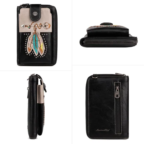 Vista 3 de Montana West Monederos pequeños cruzados para teléfono celular de estilo occidental para mujer, cartera con bolsillo para monedas