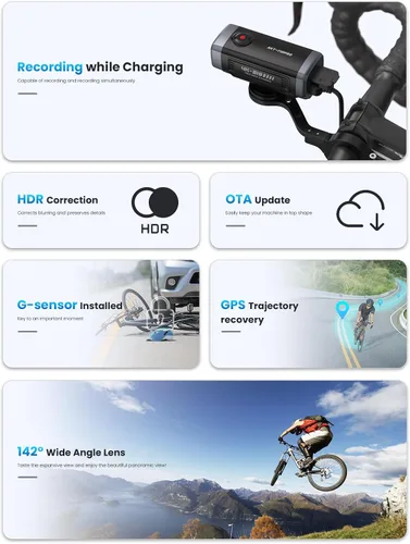 Vista 6 de AKEEYO -710Pro EIS Bike Cámara, 4K28FPS 20MP WiFi Cámara de acción con cámara impermeable IP66 Ultra HD, visión gran angular de 142° con tarjeta