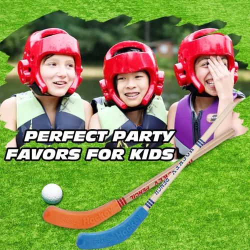 Vista 5 de TIHOOD 18 lápices de hockey y borradores – Suministros para fiestas temáticas de hockey de 9 pulgadas, divertidos lápices geniales para fanáticos
