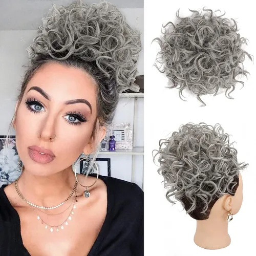 Vista 9 de Lommel Moño desordenado del pelo del pedazo natural suave rizado bollos Hairpieces (13W) Moño de pelo rizado suelto con cordón para mujer