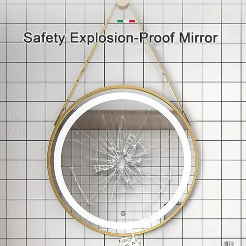 Vista 5 de Espejo de cuerda, espejo redondo, espejos para pared, espejo colgante redondo, espejo decorativo de metal con cuerda para colgar, de inspiración