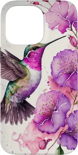 Vista 21 de Hummingbird Floral Watercolor Pink Purple Paint Flowers Case for iPhone 17