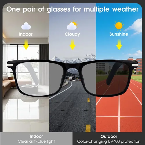 Vista 2 de Gafas inteligentes Al 2026, gafas de traducción Bluetooth con 164 idiomas Lentes fotocromáticas negras