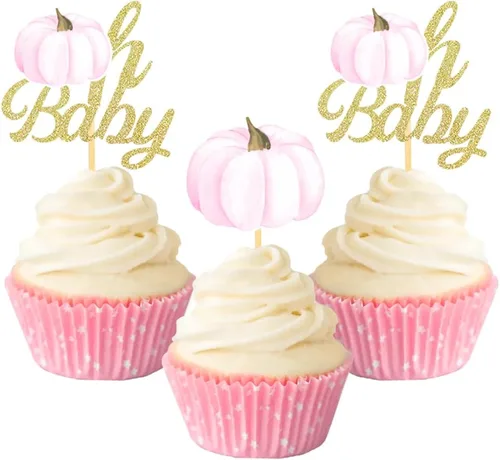 Vista 13 de Pumpkin Oh Baby - Decoración para cupcakes con temática de calabaza, para baby shower, cumpleaños, Acción de Gracias, Halloween, fiesta, suministros
