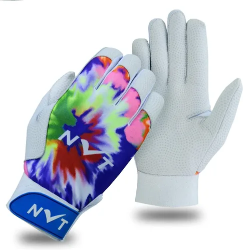 Vista 7 de NVT Baseball Batting Gloves for Men & Youth, Genuine Leather Palm Grip Azul