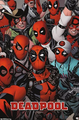 Vista 11 de Marvel Comics Deadpool - Póster de pared con caras, 22.4 pulgadas de largo x 14.7 pulgadas de ancho, versión enmarcada de madera de granero