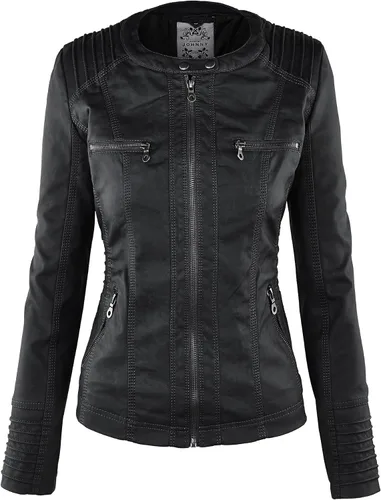 Vista 3 de Chaqueta Made By Johnny MBJ de piel sintética, estilo motociclista, con capucha, para mujer