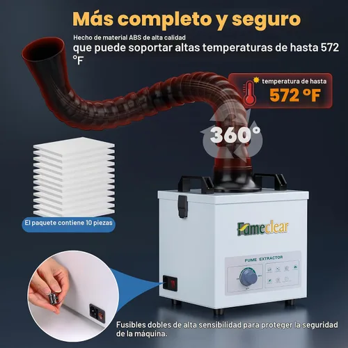 Vista 6 de FumeClear FC-100A Extractor de humos de bajo ruido y alto yodo de filtración de 3 etapas Gris
