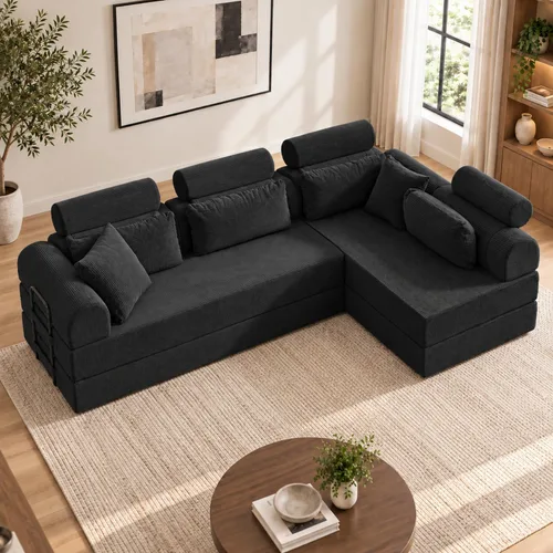 Vista 14 de Sofá modular deshuesado en forma de L de 106 pulgadas, sistema de 2 piezas (2 x 70.87 pulgadas), sofá modular convertible a sofá recto de 141.7