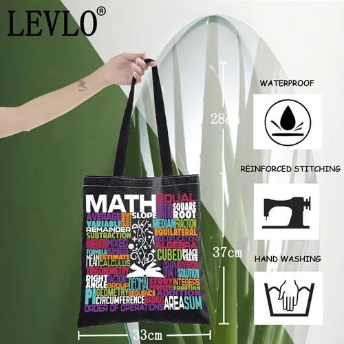 Vista 4 de LEVLO Bolsa de lona de matemáticas, regalo para profesor de matemáticas, bolsa de hombro, mercancía de matemáticas