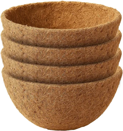 Vista 10 de Forro redondo de fibra de coco de 12 pulgadas para plantas, paquete de 2 macetas redondas de coco natural para macetas colgantes, cajas de ventana