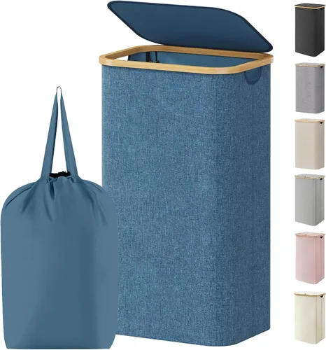 Vista 18 de Lifewit Cesta de lavandería de 80 litros con tapa, cestas de ropa para lavandería con asas de bambú y una bolsa de lavandería extraíble, cesta