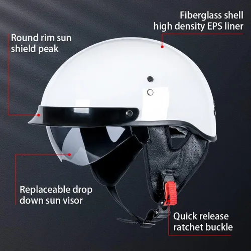 Vista 2 de Casco de media carcasa Myamis para motocicleta para hombres mujeres adultos con certificación DOT de fibra de vidrio con visera, diseño gráfico