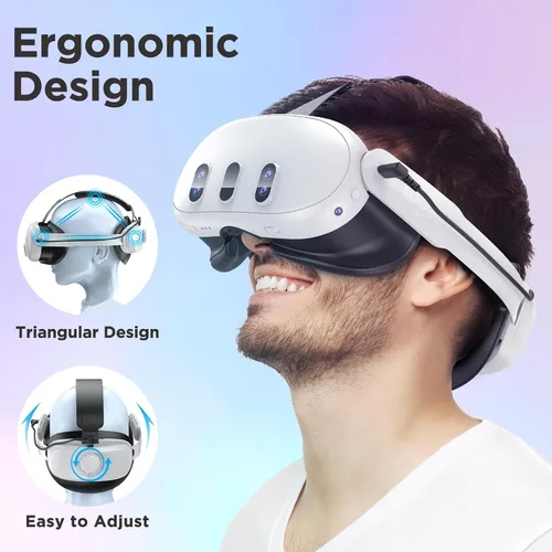 Vista 3 de YOGES Battery Head Strap Compatible with Meta Quest 3, Rechargable Headstrap to Extend Playtime and Comfort for VR Headset Compatible with