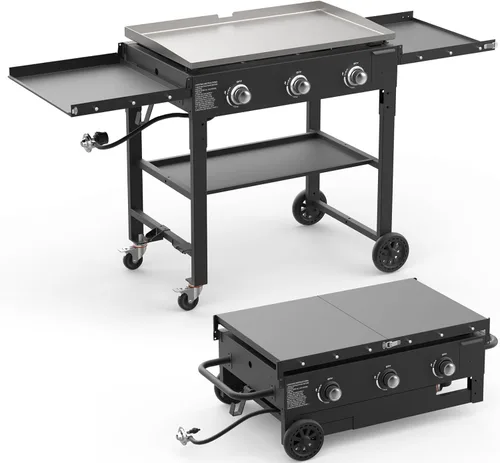 Vista 12 de Parrilla plegable de 2 quemadores de gas, parrilla de propano desmontable de acero inoxidable de 28 pulgadas, parrilla de barbacoa plana de 30,000