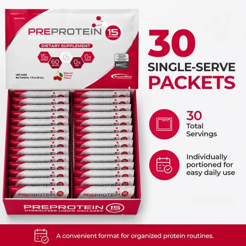 Vista 7 de PreProtein Paquetes de proteína líquida, 0.53 oz de proteína de colágeno, sin azúcar, cereza, 1 onza líquida de una sola porción, paquete de 30