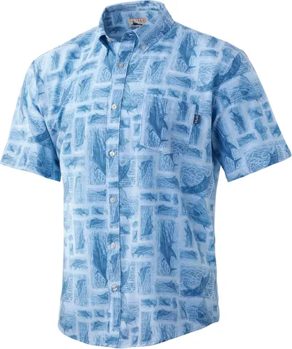 Vista 39 de HUK Camisa Kc Scott estampada Kona, camisa de rendimiento con botones de manga larga para hombre Fish Chaos - Blanco
