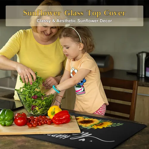 Vista 3 de Protector de placa de cocina de vidrio – Cubierta superior de estufa de vidrio grande, cubierta superior de estufa, accesorios amarillos