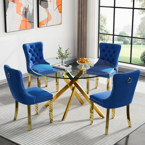 Vista 55 de Juego de mesa de comedor de cristal plateado moderno de 47 pulgadas para 2, juego de mesa de comedor de cocina redonda de 3 piezas con patas