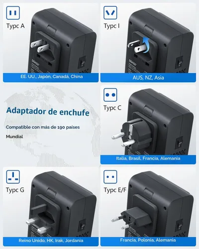 Vista 5 de DOACE - Convertidor de voltaje con adaptador de viaje, 350 W, 220 V a 110 V, color negro