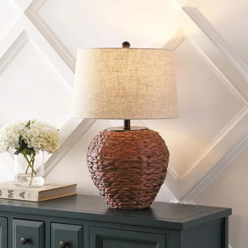Vista 3 de JONATHAN Y JYL6501B Alaro 24.5" lámpara de mesa de estilo granja costera de jacinto de agua LED para recámara, sala de estar, oficina, marrón oscuro