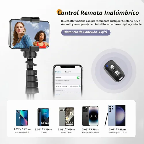Vista 3 de Aureday Kit de accesorios para trípode de teléfono de 62", soporte de trípode para cámara y teléfono celular con control remoto inalámbrico