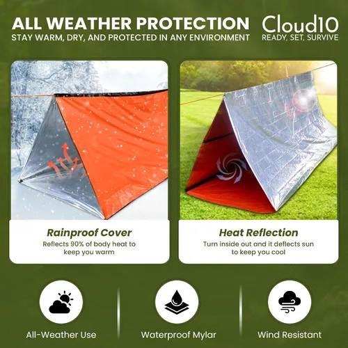 Vista 5 de CloudTen Emergency Tent: Lightweight 2 Person Survival Tent with Multi-Function Paracord Bracelets - Essential Survival Gear & Bug Out Bag Items for