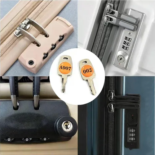 Vista 3 de TSA 007 Key 002 Master - Llaves de repuesto para cerradura de equipaje, 2 llaves de emergencia con anillos para maleta, solución de bloqueo