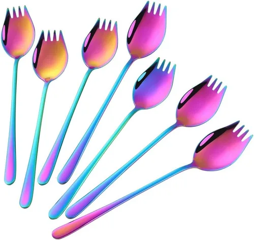 Vista 14 de Buyer Star Sporks - Juego de 6 tenedores de acero inoxidable 18/8 para uso diario en el hogar, 7.6 pulgadas, 1.6 onzas, cuchara para helado