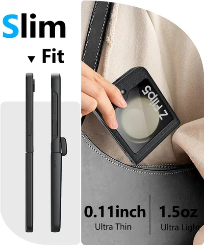Vista 5 de Vihibii - Funda para Samsung Galaxy Z Flip 5 con protección de bisagra, 2023, color negro Protector de pantalla exterior HD, delgado y elegante