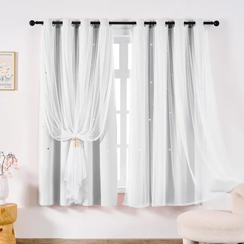 Vista 25 de indistar Cortinas opacas con recortes de estrellas para dormitorio de niña, cortinas de oscurecimiento para habitación de bebé, cortinas