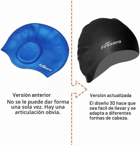 Vista 5 de Firesara Gorra de natación, gorra de natación original actualizada 3D, diseño ergonómico cómodo, duradero, protección para los oídos, para mujeres