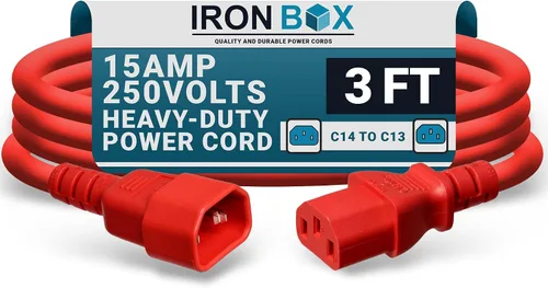 Vista 71 de IronBox Electric - Cable de Alimentación C14 a C13 de Servicio Pesado, 15A, 250V, Cable de Extensión para Computadora 14/3 AWG - Cables