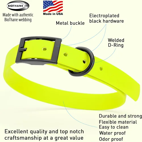Vista 188 de Dogline Biothane - Collar impermeable para perro con hebilla de liberación rápida, resistente cincha de nailon recubierta con resistente y a prueba