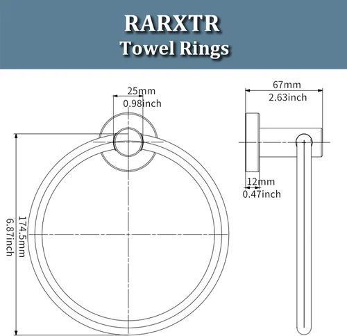 Vista 6 de RARXTR Toallero de níquel cepillado, soporte para toallas de mano para baño, cocina, base redondeada moderna, montaje en pared, acero inoxidable