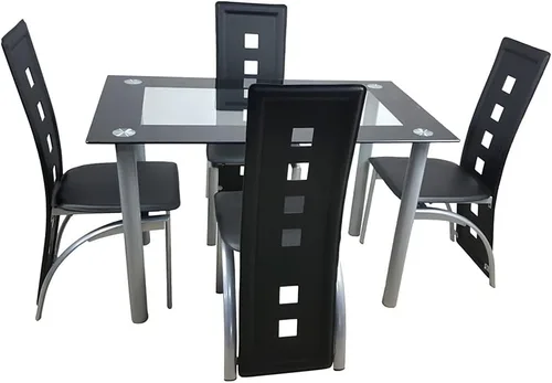 Vista 2 de lapday Juego de mesa de comedor de 5 piezas, mesa rectangular de vidrio templado de 42 pulgadas y 4 sillas de cuero con respaldo alto para desayuno