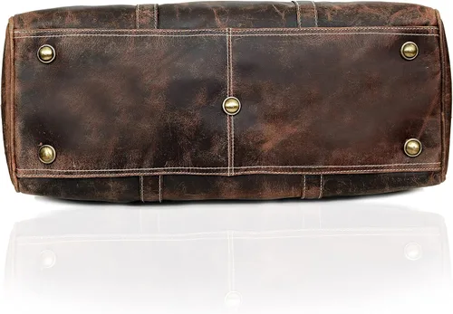 Vista 2 de 24 pulgadas cuero Duffel Bolsas para hombres y mujeres completo grano cuero viaje durante la noche fin de semana Bolsas de cuero deportes gimnasio