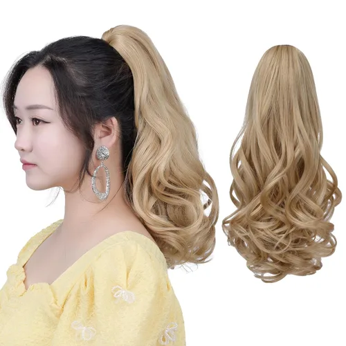 Vista 56 de Cola de caballo con clip, color castaño rojizo, ondulado de 10 pulgadas, extensión de cola de caballo de 3.3 onzas, extensiones de cabello sintético