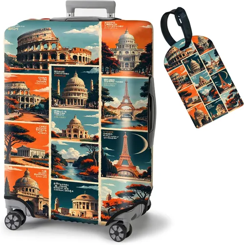 Vista 24 de FUYOCWE Fundas de equipaje para maleta, aprobadas por la TSA, protector elástico lavable para maleta, se adapta a accesorios de viaje de 19 a 32
