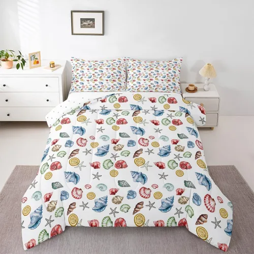 Vista 33 de Erosebridal Edredón náutico costero, juego de ropa de cama y colecciones de playa de verano, estilo clásico, edredón de plumón oceánico