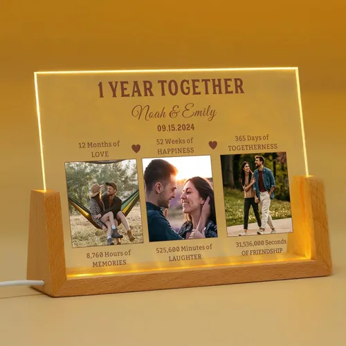 Vista 13 de Marco de fotos personalizado con foto, placa acrílica personalizada con base de luz nocturna LED, regalos de cumpleaños de aniversario para familia