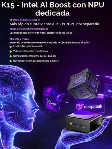 Vista 9 de GMKtec K15 AI Mini PC Oculink Intel Ultra 5 125U 32GB DDR5 512GB SSD
