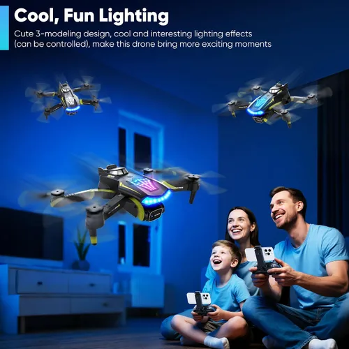 Vista 7 de Dron con cámara, Dual 720HD, Drone para niños con luces frías, control de gestos, disparo vertical, vuelo de punto de referencia, control