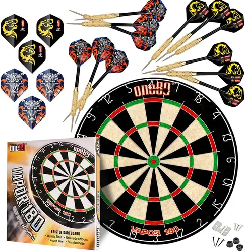 Vista 8 de ONE80 Vapor 180 Dardos de cerdas sin grapas Bullseye Steeltip Dardos Extra Vuelos