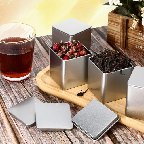 Vista 4 de Suclain - 50 latas de té de metal con tapa hermética para té suelto, color plateado, 8 onzas líquidas Plata